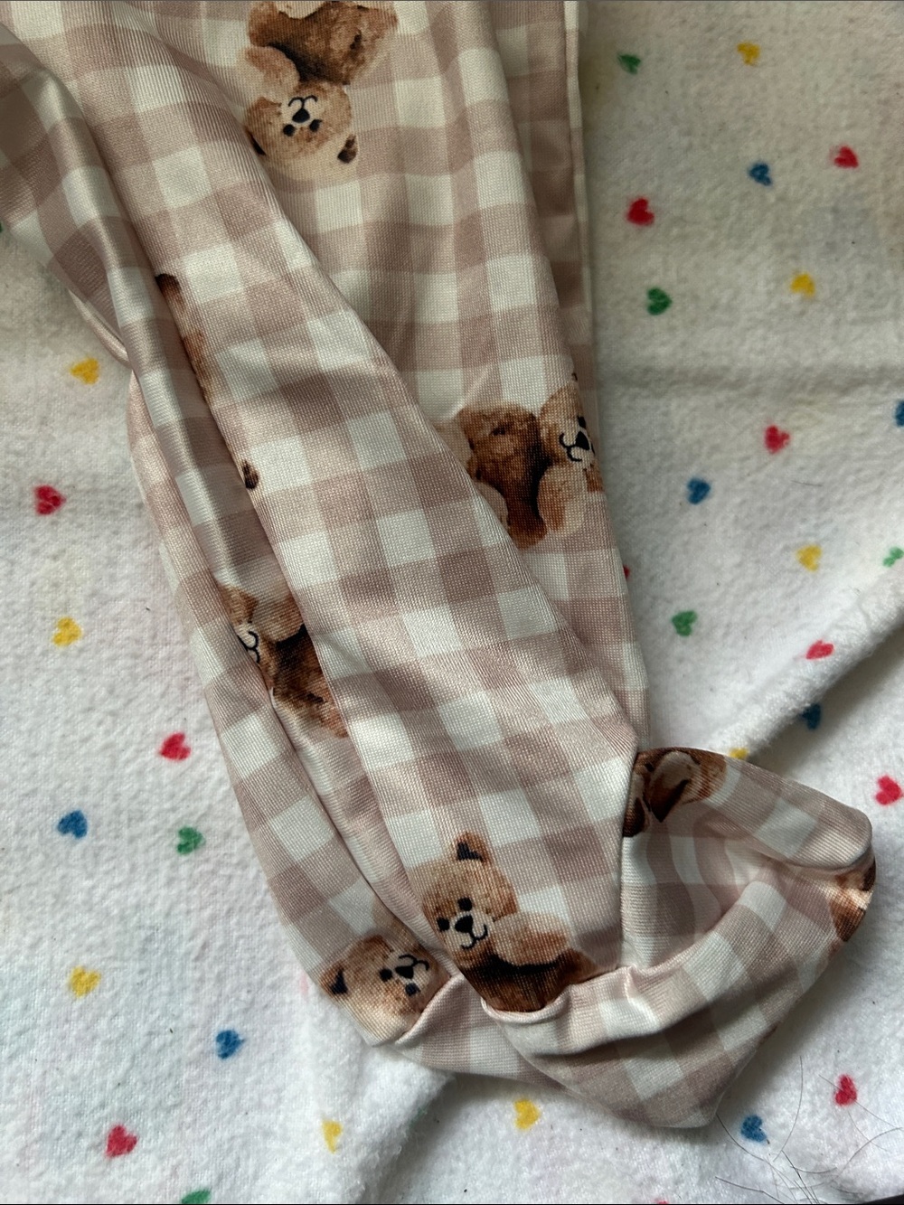 Soft Beige Gingham Teddy Baby One-Piece with Hat - Picture 7 of 7